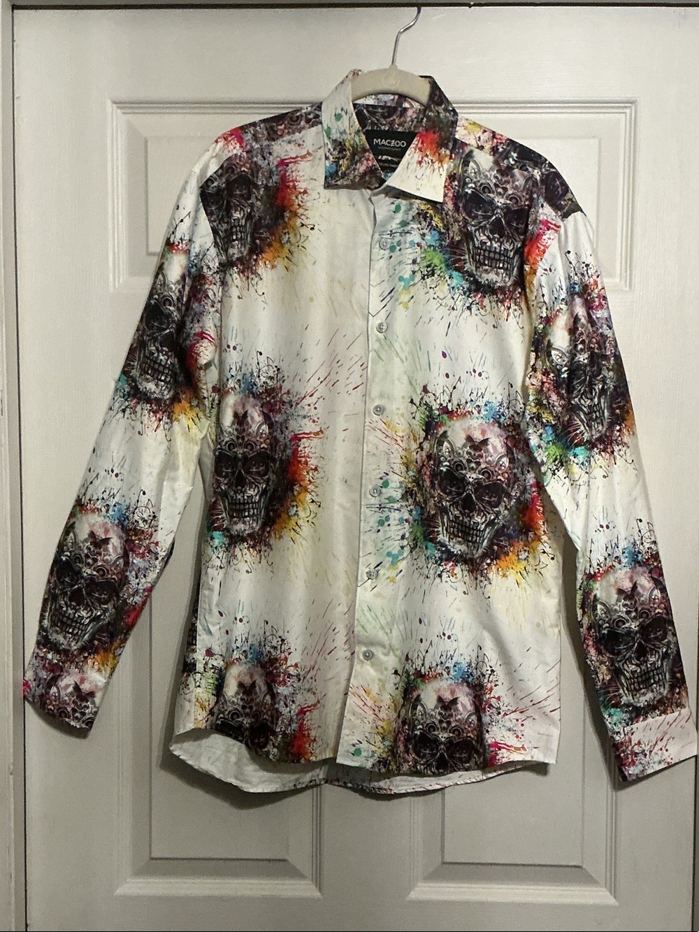 Maceoo White Skull Print Button-Up shirt - Multicolor Accent